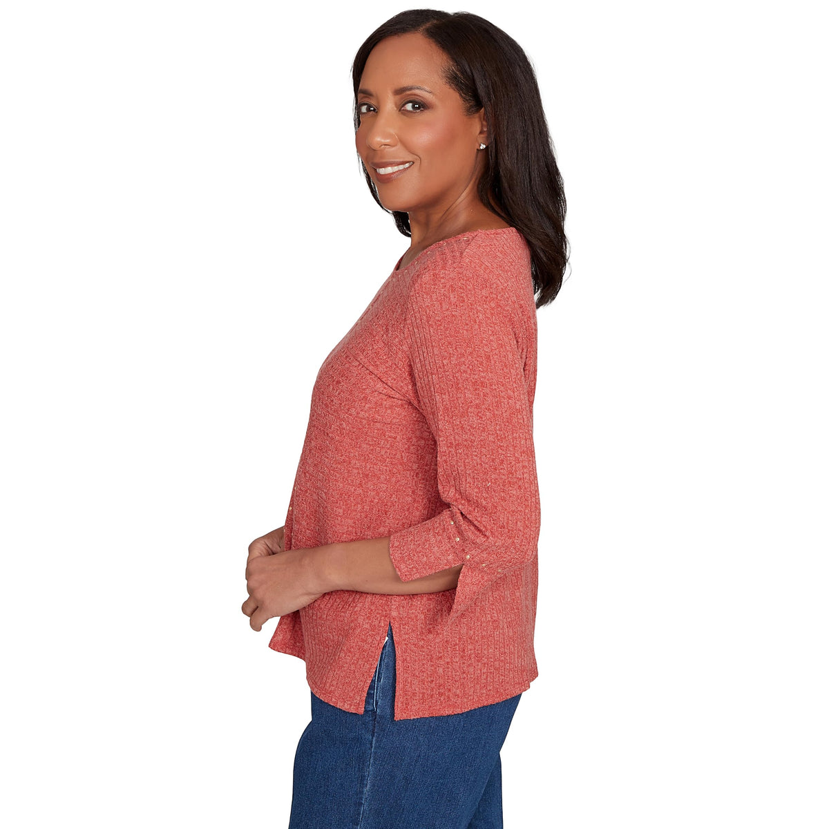 Alfred Dunner Women's Embellished Spliced Solid Top