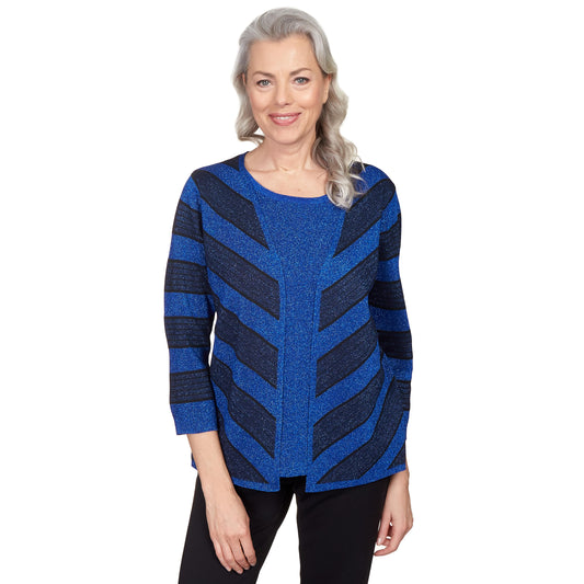 Alfred Dunner Classics Chevron Strip Metalic 2 for 1 Sweater (US, Alpha, Medium, Regular, Petite, Petite, Royal)