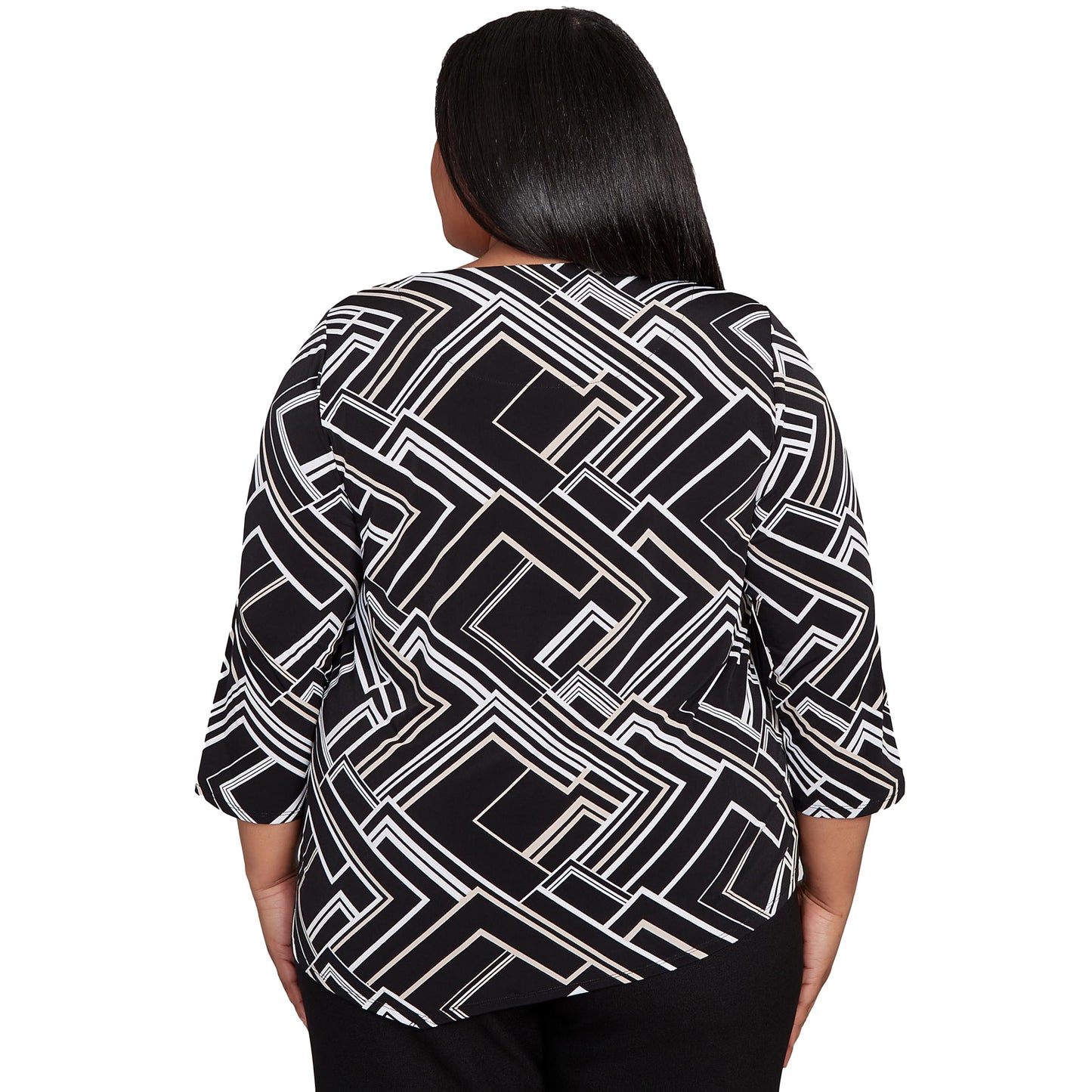 Alfred Dunner Women's Plus-Size Geometric Textured Top with Necklace Size 3X Black