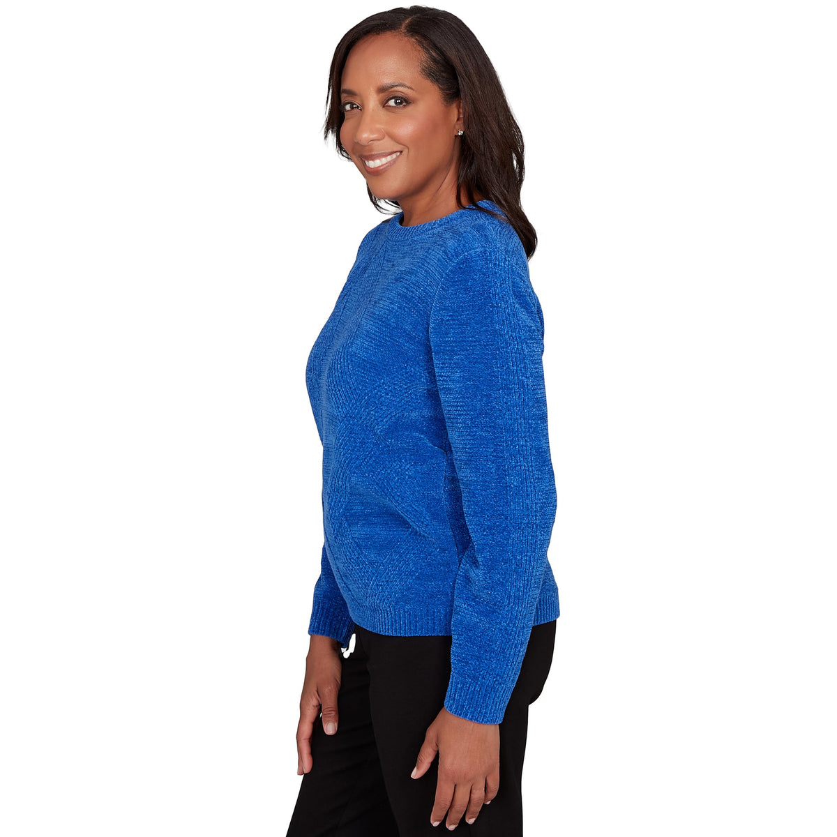 Alfred Dunner Women's Cable Chenille Pullover Sweater, Size S, Cobalt Blue