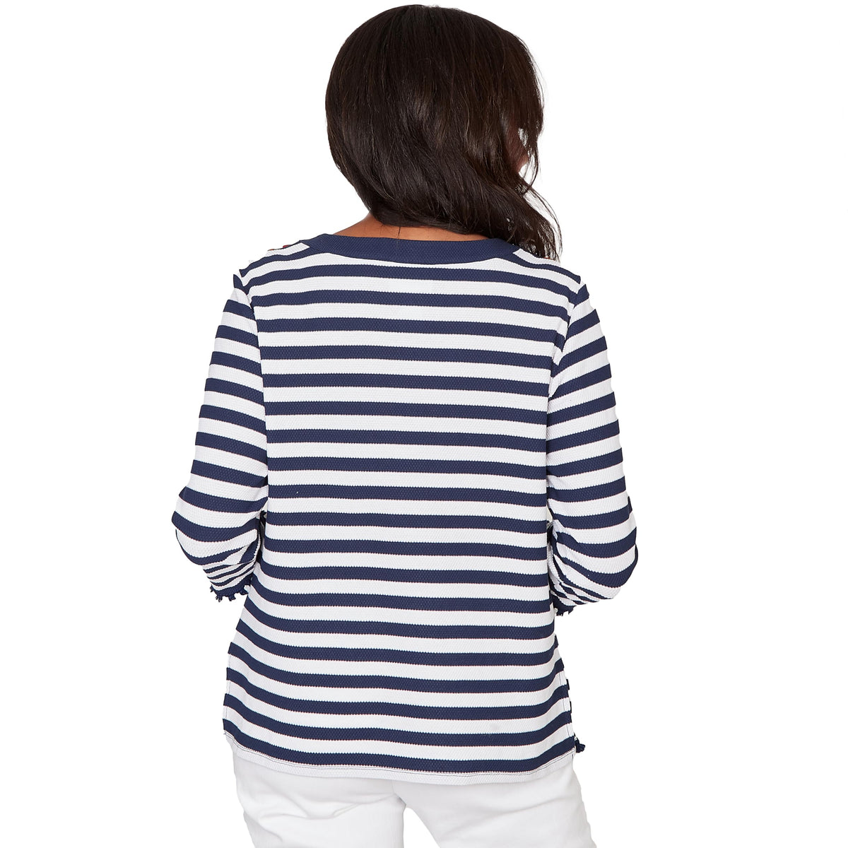 Alfred Dunner Women's Pique Stripe Button Detail Top