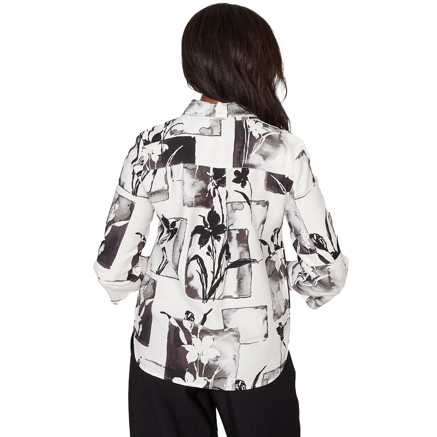Alfred Dunner Women's Plus-Size Floral Patchwork Button Front Top, Size 3X, Black/White