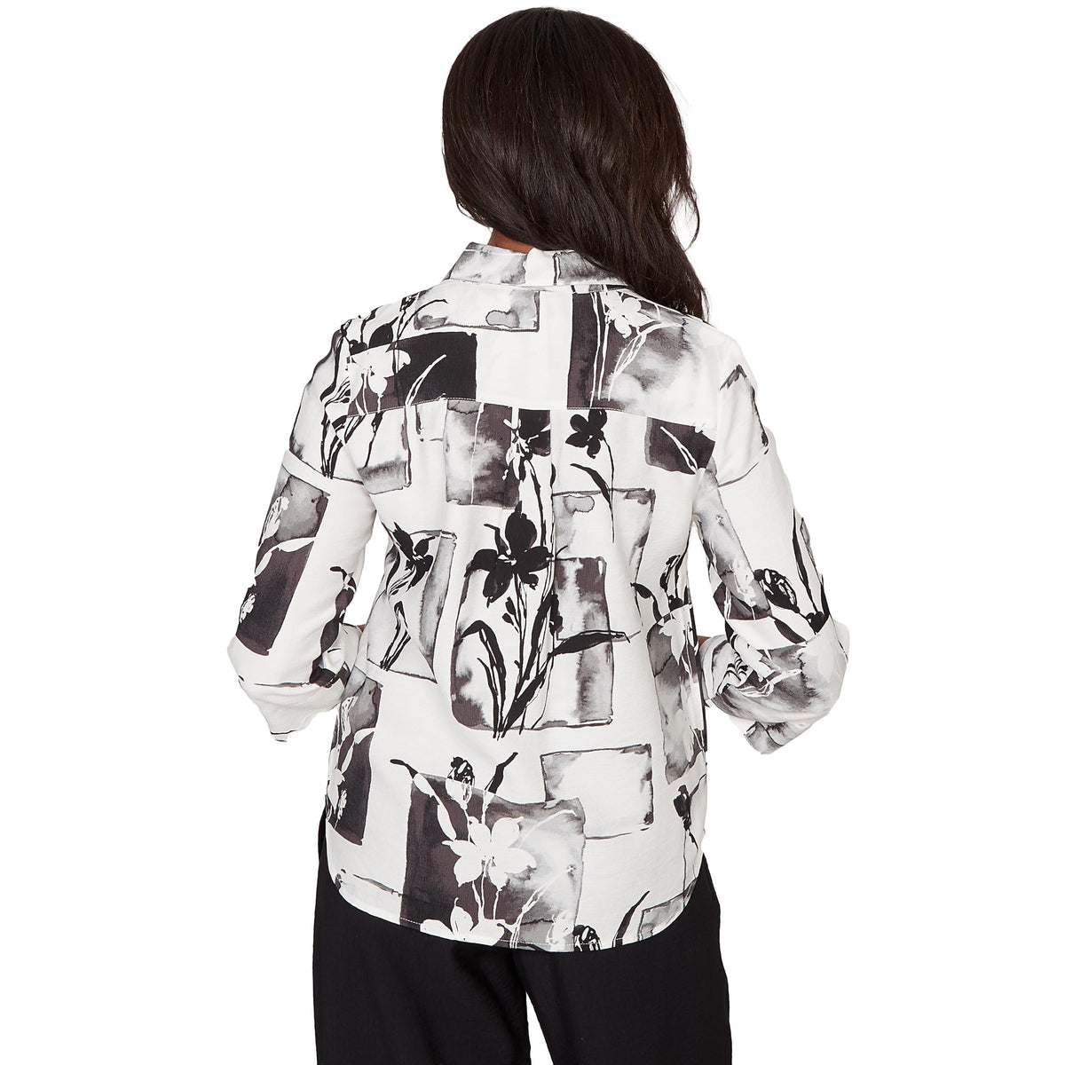 Alfred Dunner Women's Floral Patchwork Button Front Top