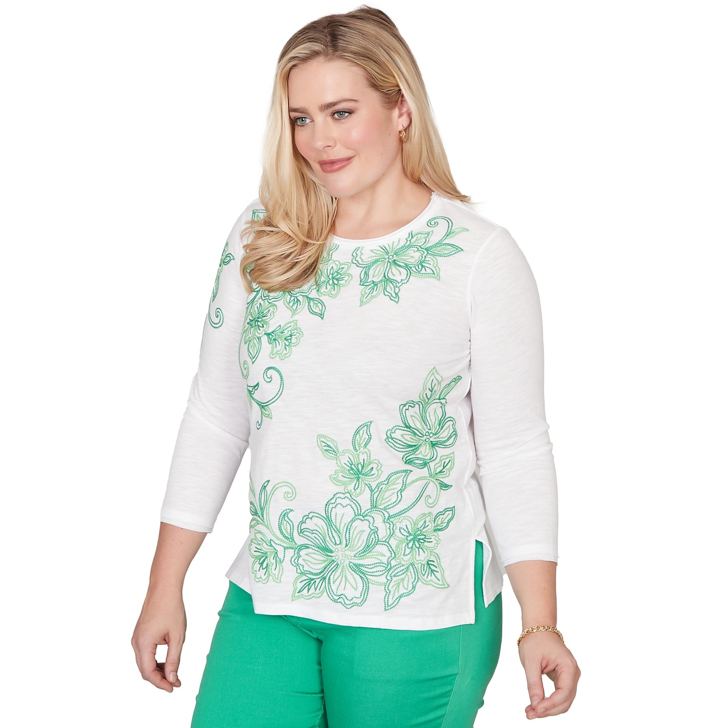 Alfred Dunner Women's Tropical Flower Embroidered Top
