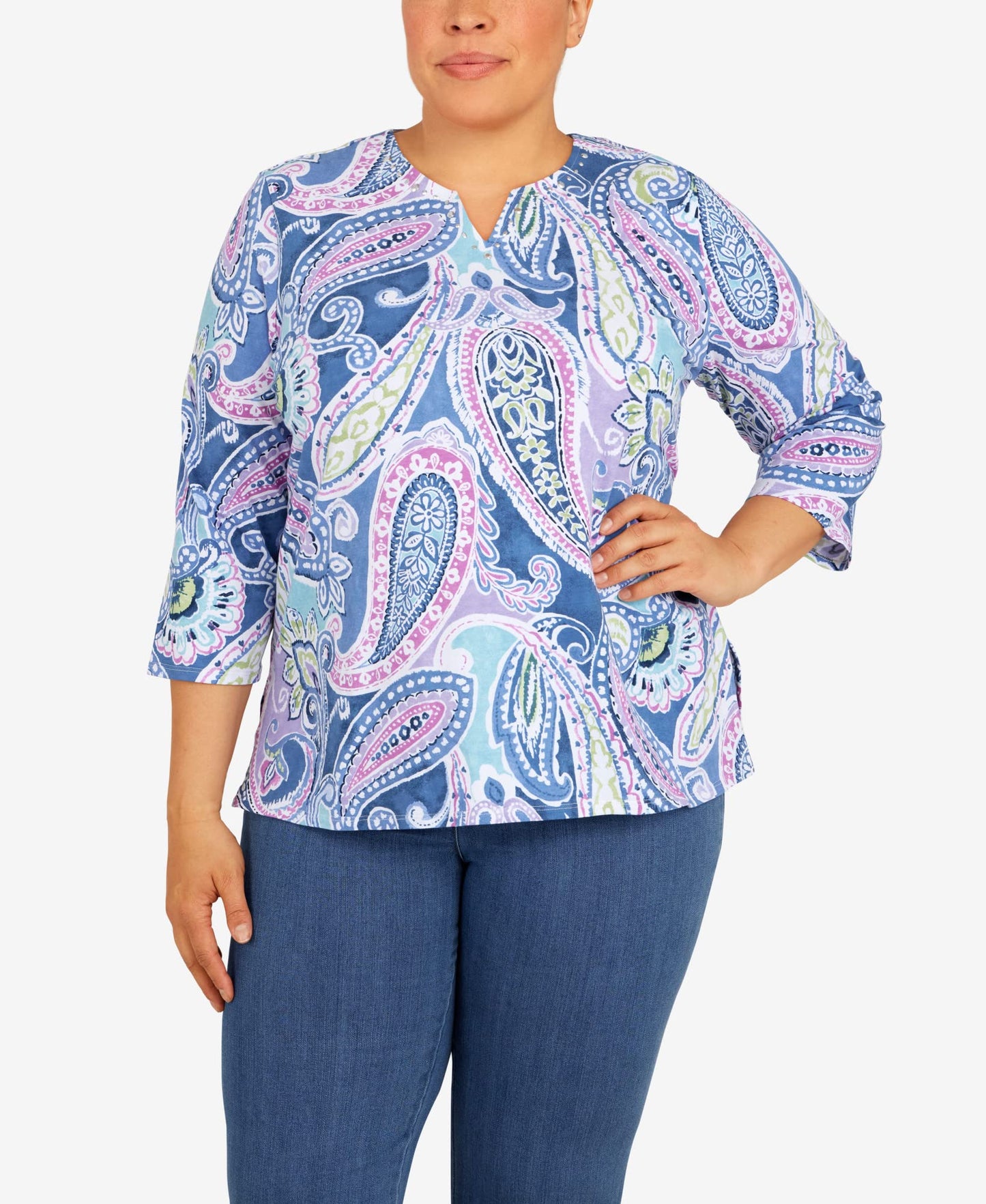 Alfred Dunner Women's Plus-Size Split Neck Playful Paisley Top