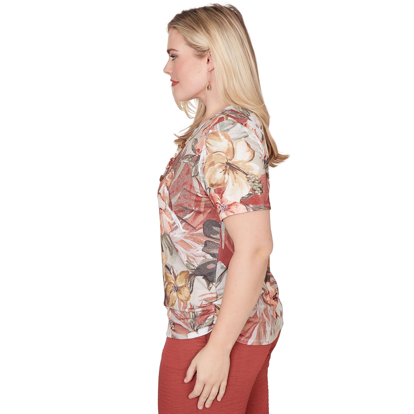 Alfred Dunner Women's Dramatic Floral Tee with Necklace