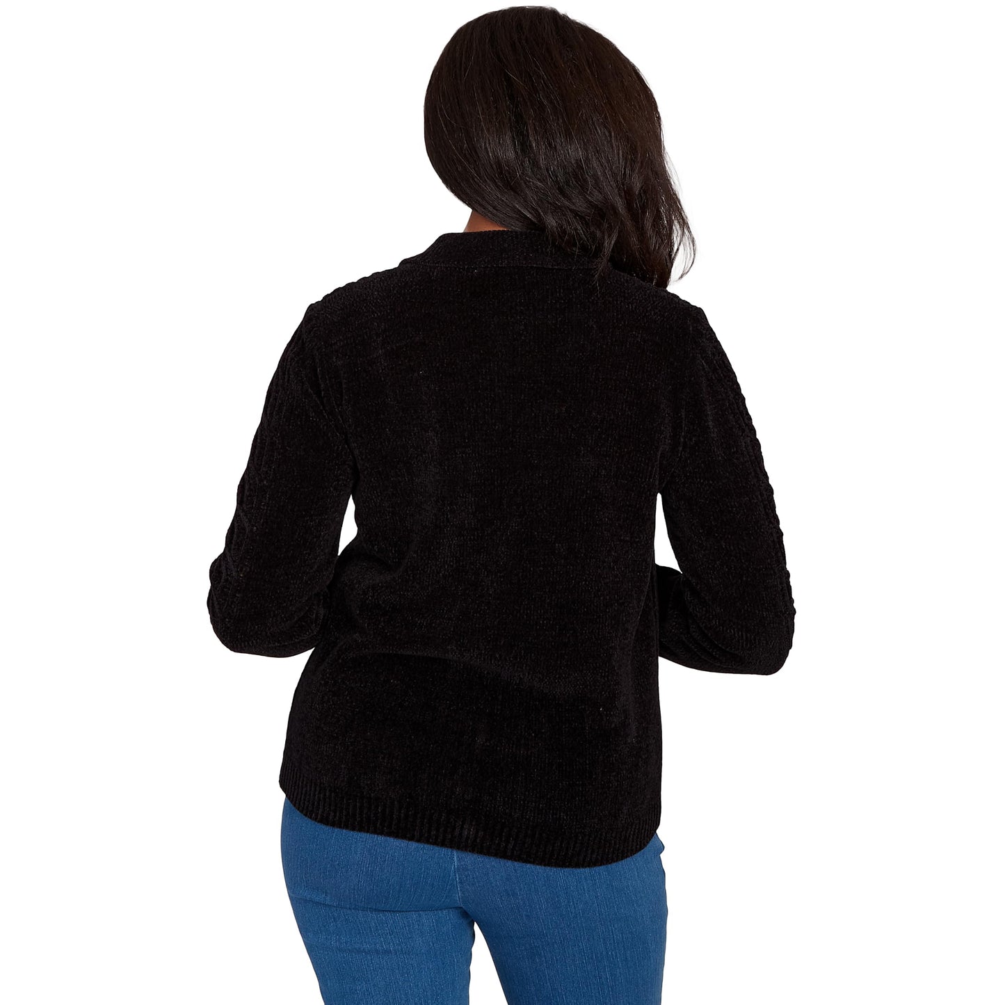 Alfred Dunner Women's Zip-Front Chenille Collared Cardigan