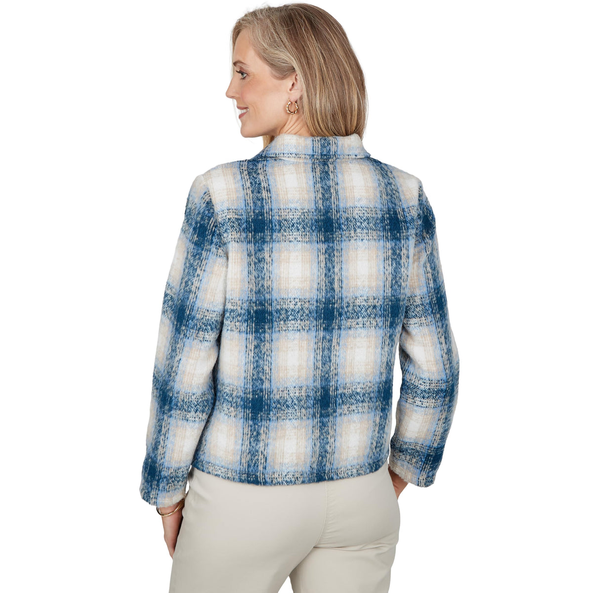 Alfred Dunner Women's Plaid Texture Zip Jacket, Blue, M