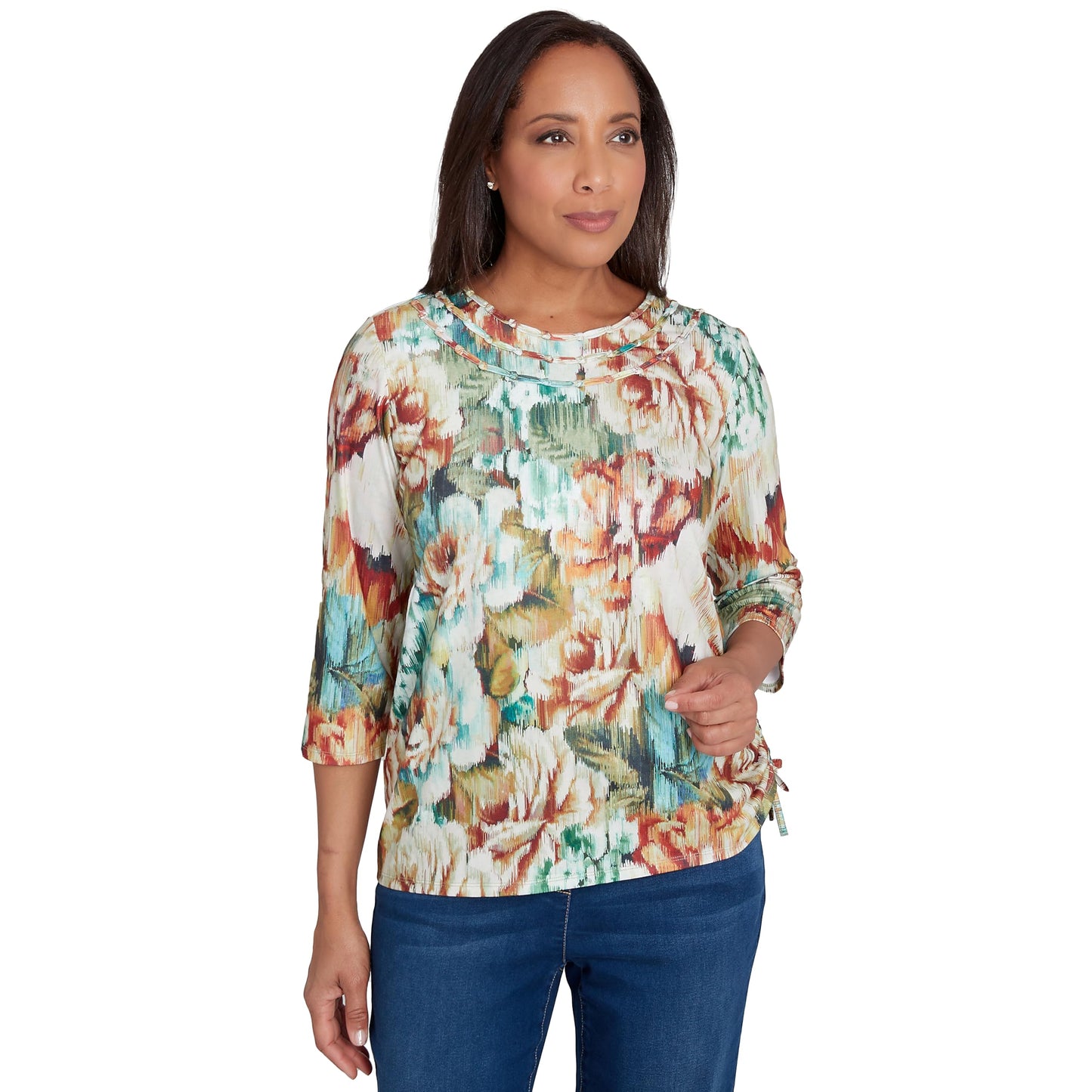 Alfred Dunner Classic Ikat Floral Polyester Top