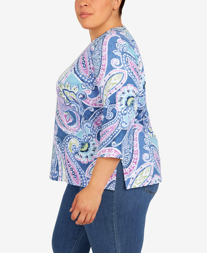 Alfred Dunner Women's Plus-Size Split Neck Playful Paisley Top