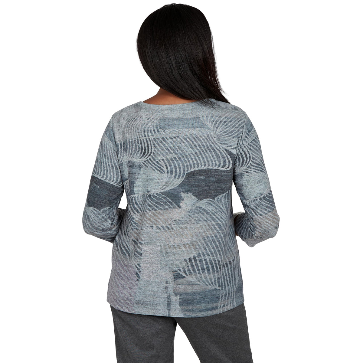 Alfred Dunner Women's Ribbon Floral Textured Top, Grey, L