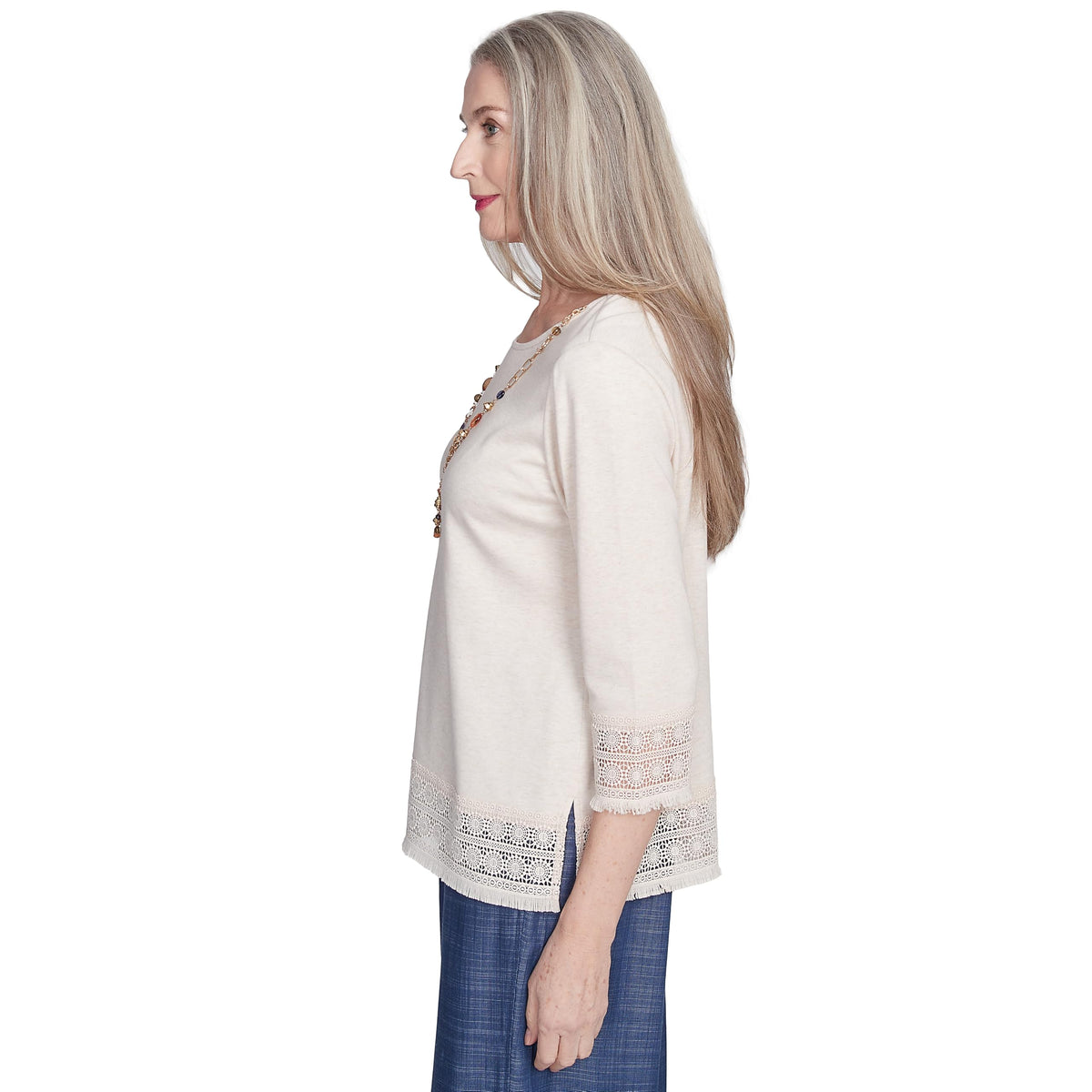 Alfred Dunner Lace Trimmed TopCotton/Polyester (US, Alpha, X-Large, Regular, Regular, Standard, Oatmeal)