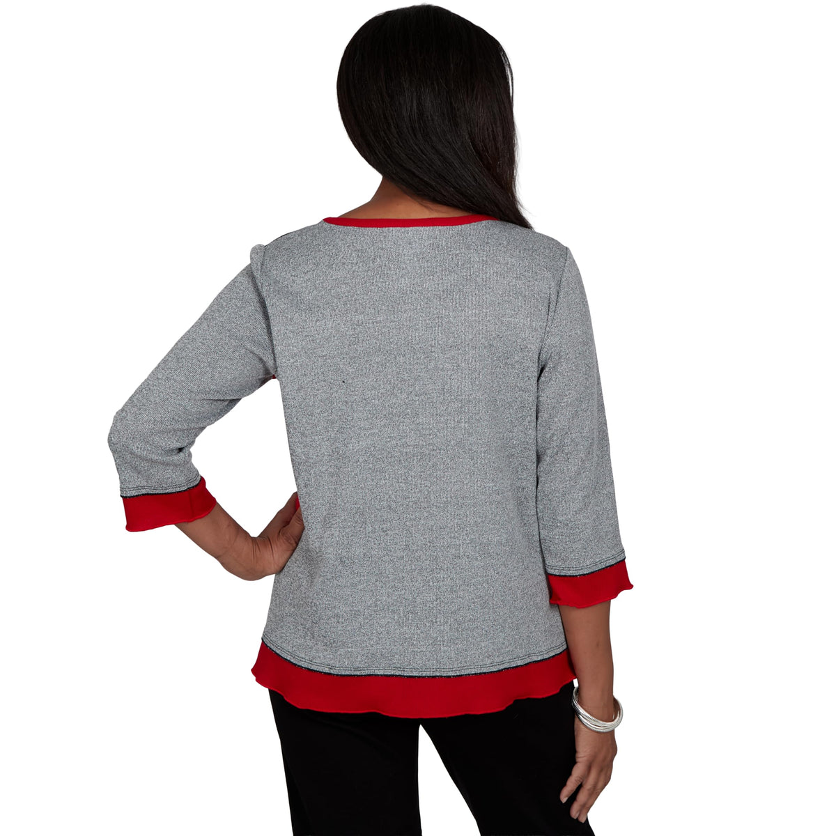 Alfred Dunner Women's Heathered Colorblock Knit Top, Grey, S