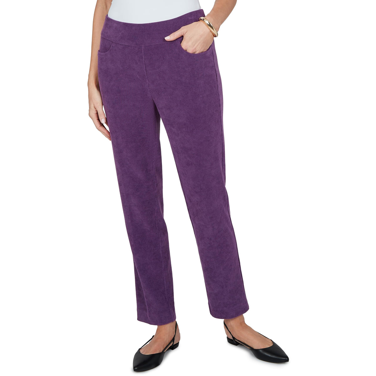 Alfred Dunner Women's Slim Fit Corduroy Pant, Shorter Inseam, Amethyst, 10