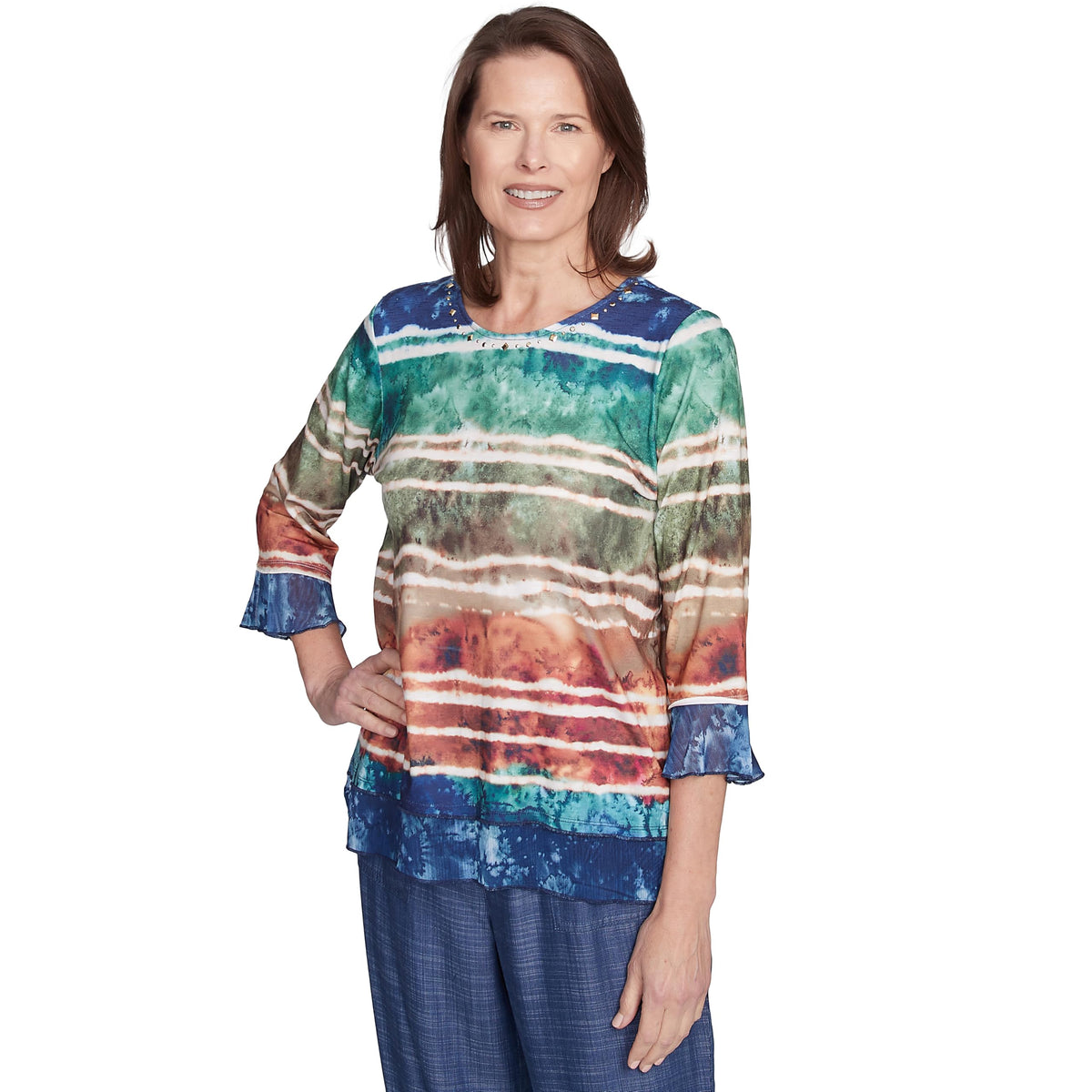 Alfred Dunner Watercolor Biadre Polyester Top (US, Alpha, X-Large, Regular, Regular, Standard, Multi)