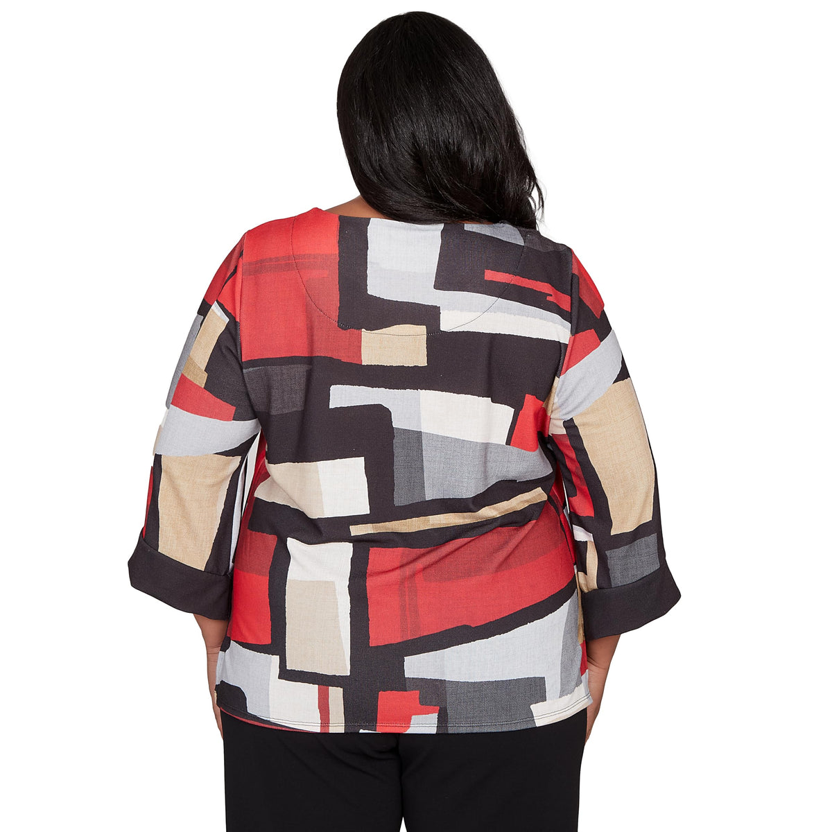 Alfred Dunner Women's Knit Colorblock Top with Necklace