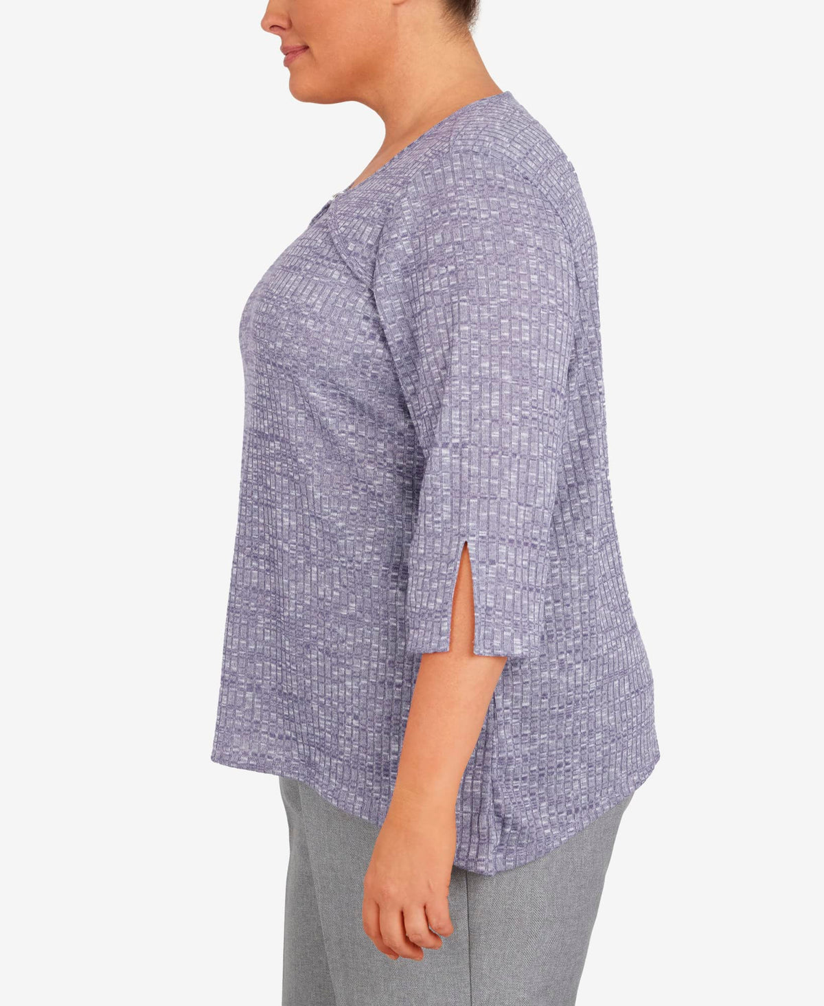 Alfred Dunner Women's Plus-Size Heather Knit Rib Keyhole Neck Top Size 3X Seagreen Plum