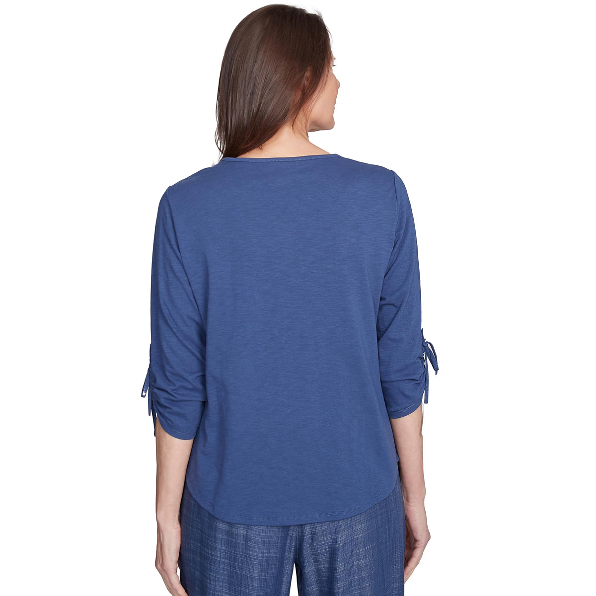 Alfred Dunner Center Embroidered Top Cotton/Polyester (US, Alpha, X-Large, Regular, Petite, Petite, Blueberry)