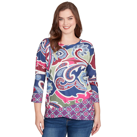 Ruby Rd. Geo Knit Top (US, Alpha, X-Large, Regular, Petite, Petite, Multi)