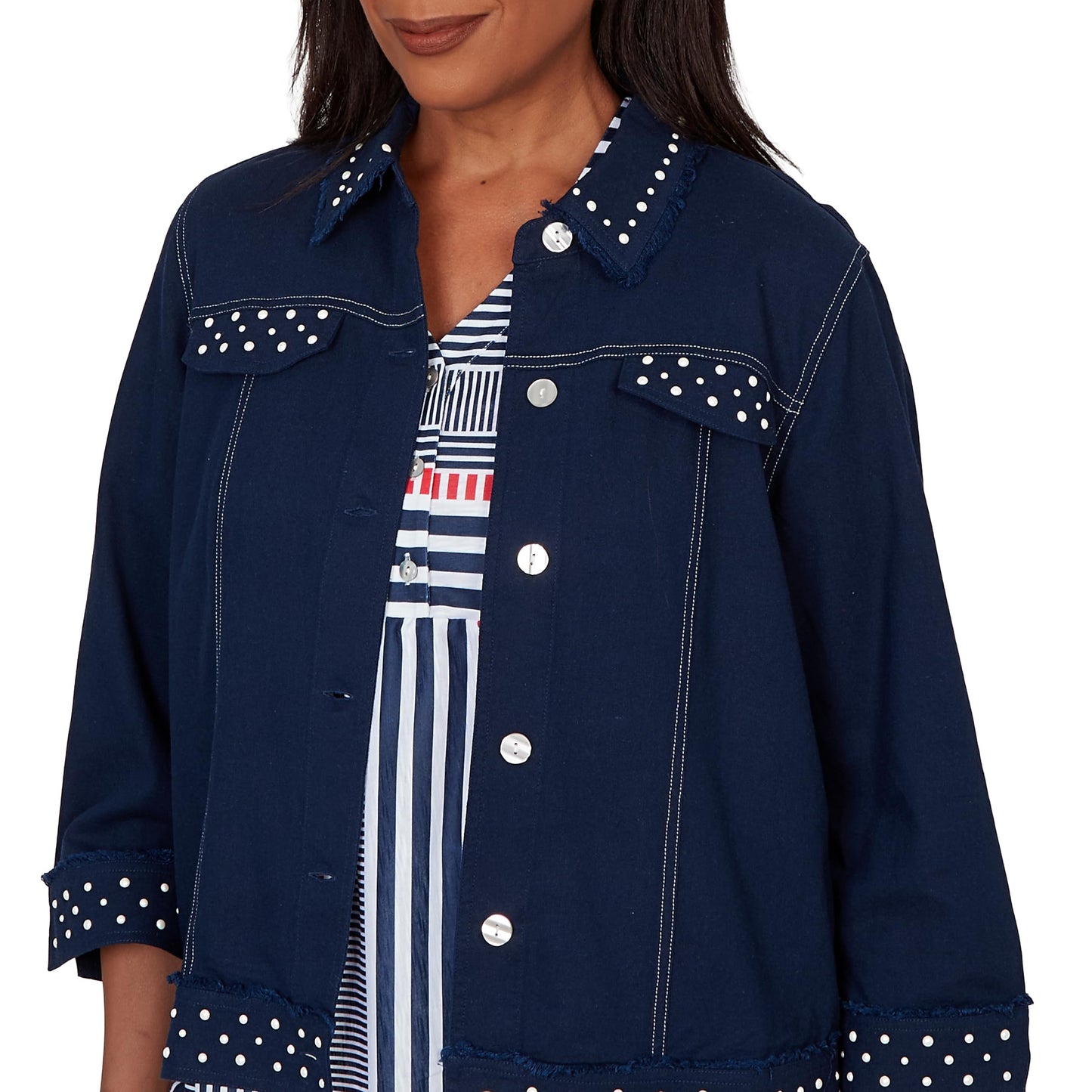 Alfred Dunner Women's Pearl Trim Denim Jacket