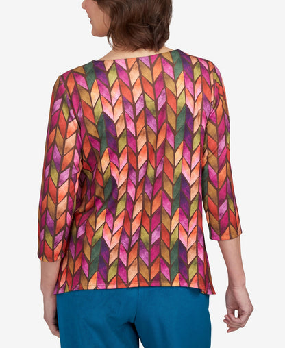 Alfred Dunner Classics Chevron Knit Polyester Top with Sharkbite Hem