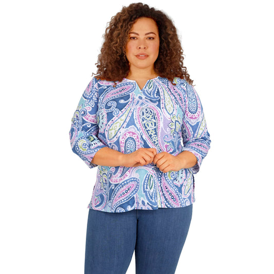 Alfred Dunner Women's Plus-Size Split Neck Playful Paisley Top