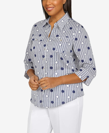 Alfred Dunner Women's Plus-Size Lightweight Dot Striped Shirt