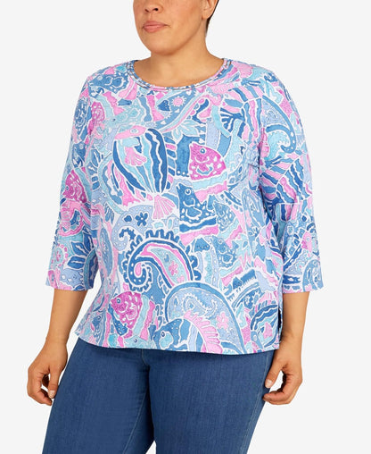 Alfred Dunner Women's Plus-Size Paisley Fish Top