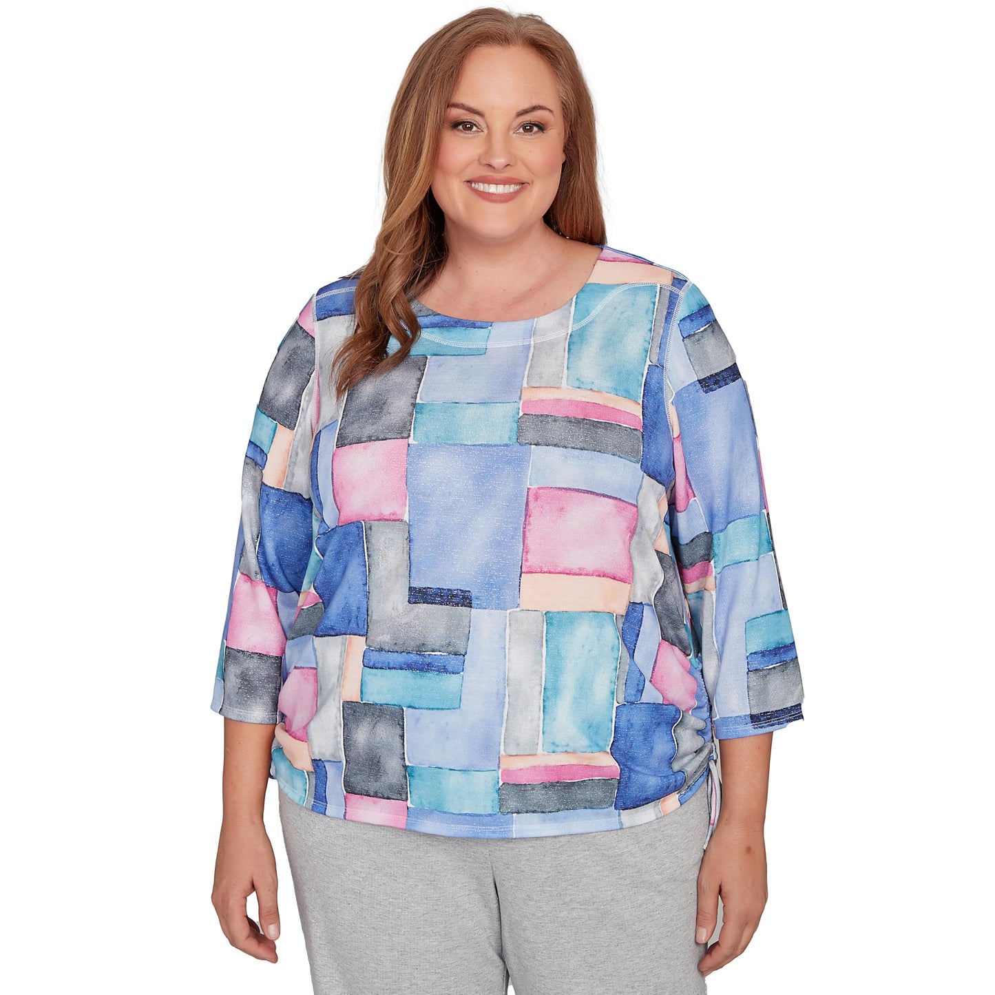 Tie Side Ruched Colorblock Top