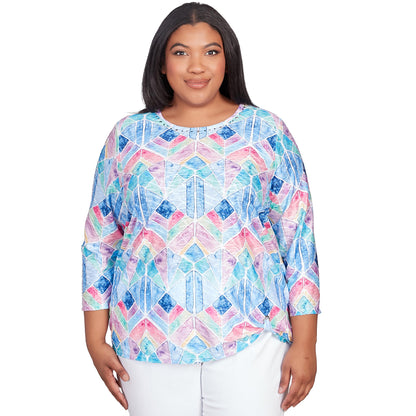 Alfred Dunner Classic Denim Stain Glass Polyester Top