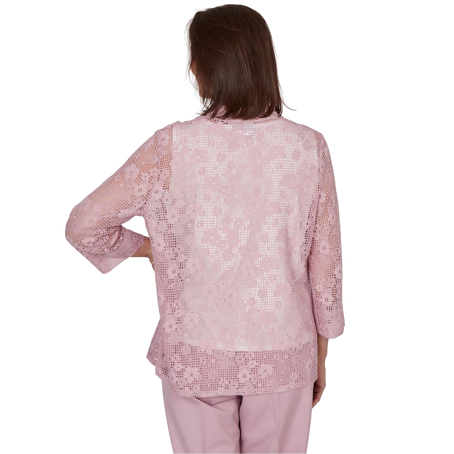 Alfred Dunner Women's Floral Lace Two in One Top with Necklace