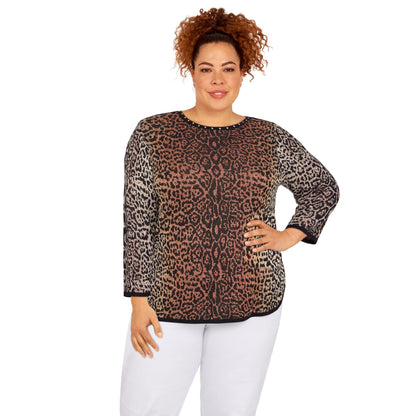 Alfred Dunner Women's Plus-Size Womens Animal Jacquard 3/4 Sleeve Sweater