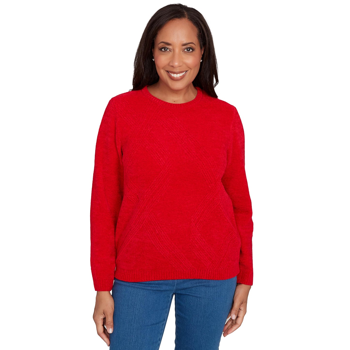 Alfred Dunner Women's Cable Chenille Pullover Sweater, Size M, Red