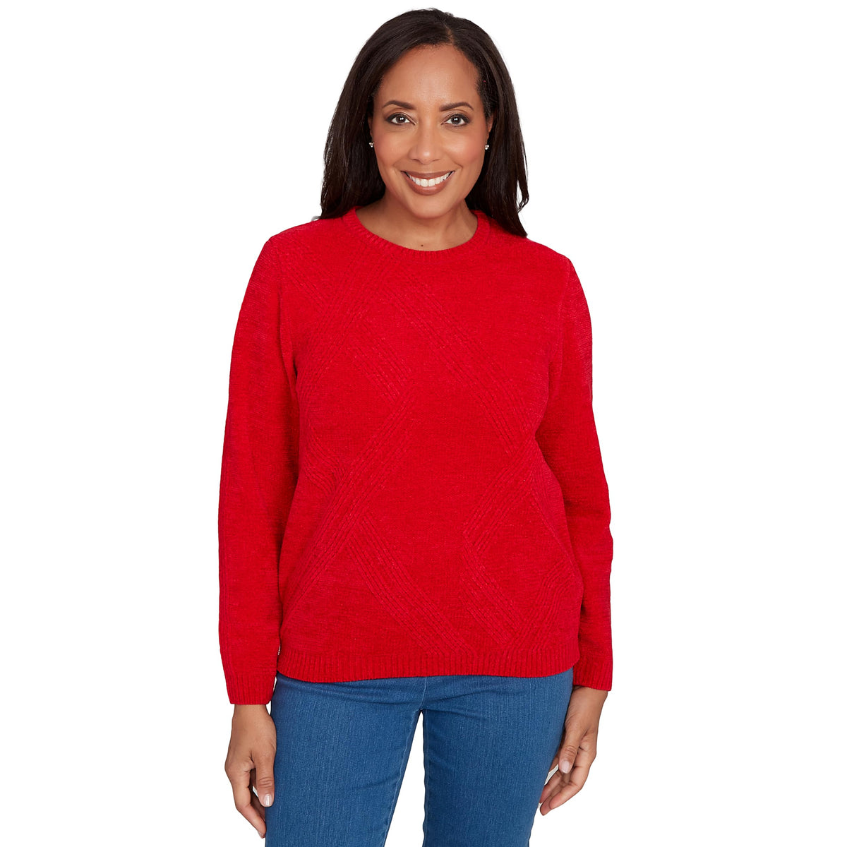 Alfred Dunner Women's Cable Chenille Pullover Sweater, Size XL, Red