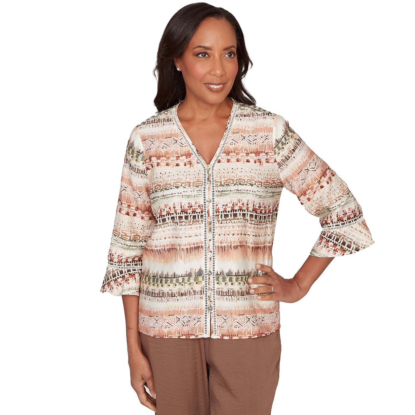 Alfred Dunner Women's Biadere Stripe Center Seam Top