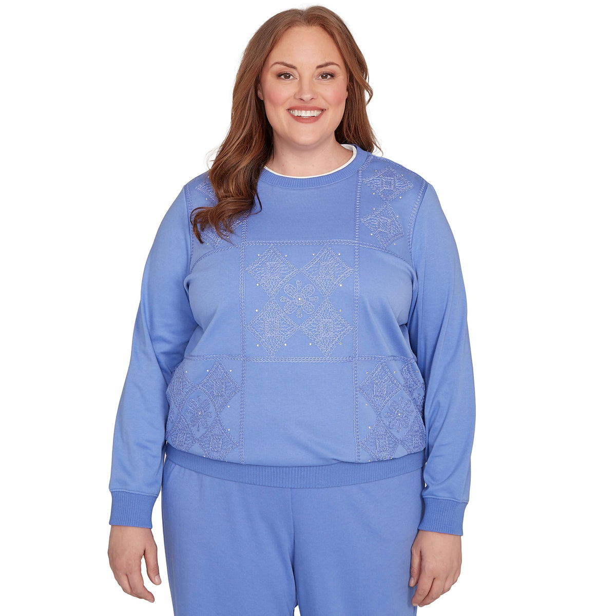 Alfred Dunner Embroidered Patchwork Long Sleeve Top