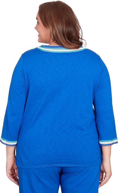 Alfred Dunner Tradewinds Cobalt Color Top Embroidered (US, Alpha, 2X, Plus, Regular, Cobalt)