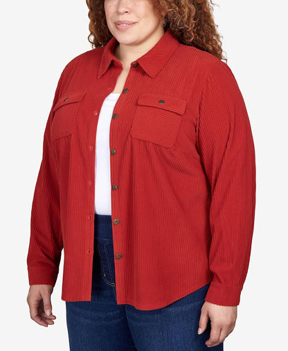 Alfred Dunner Women's Plus-size Soft Cord Shirt Jacket Size 3X Russet