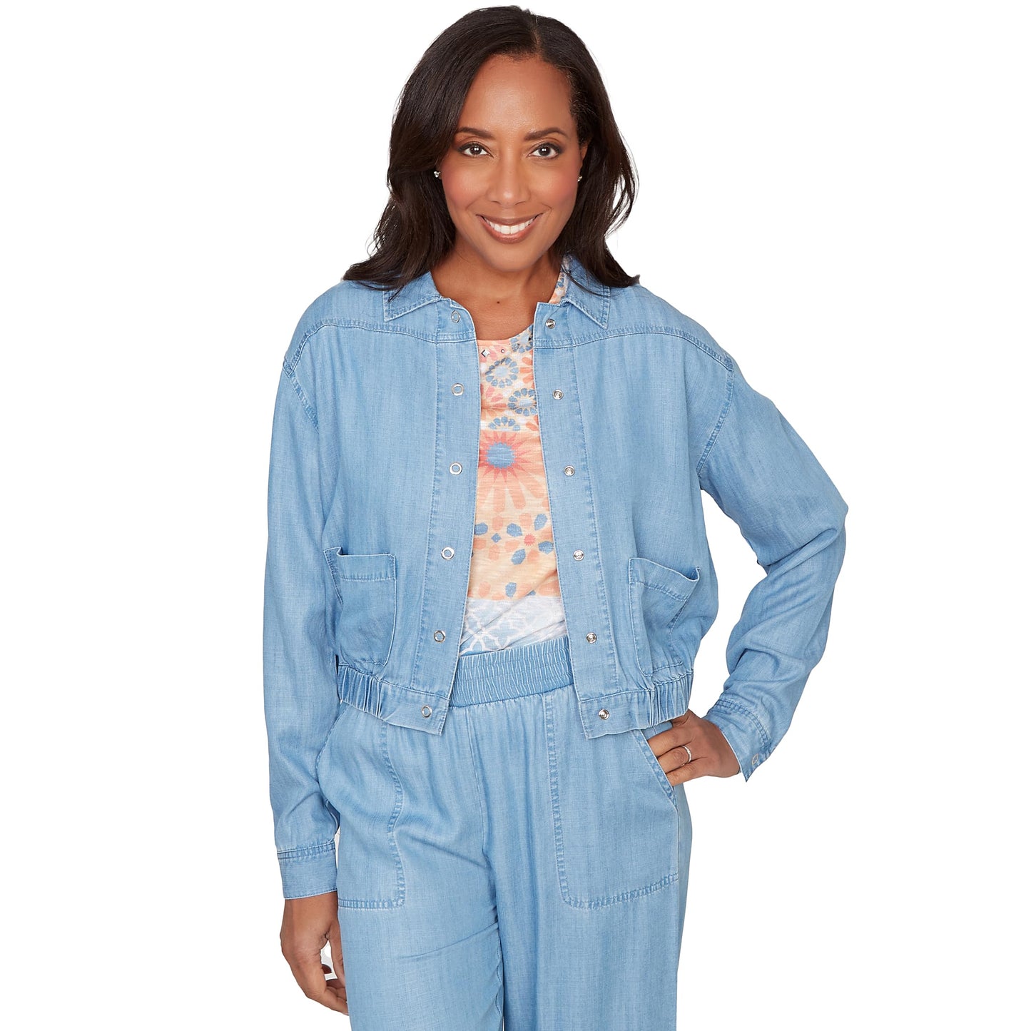 Alfred Dunner Women's Casual Elastic Lyocell Shirt Jacket