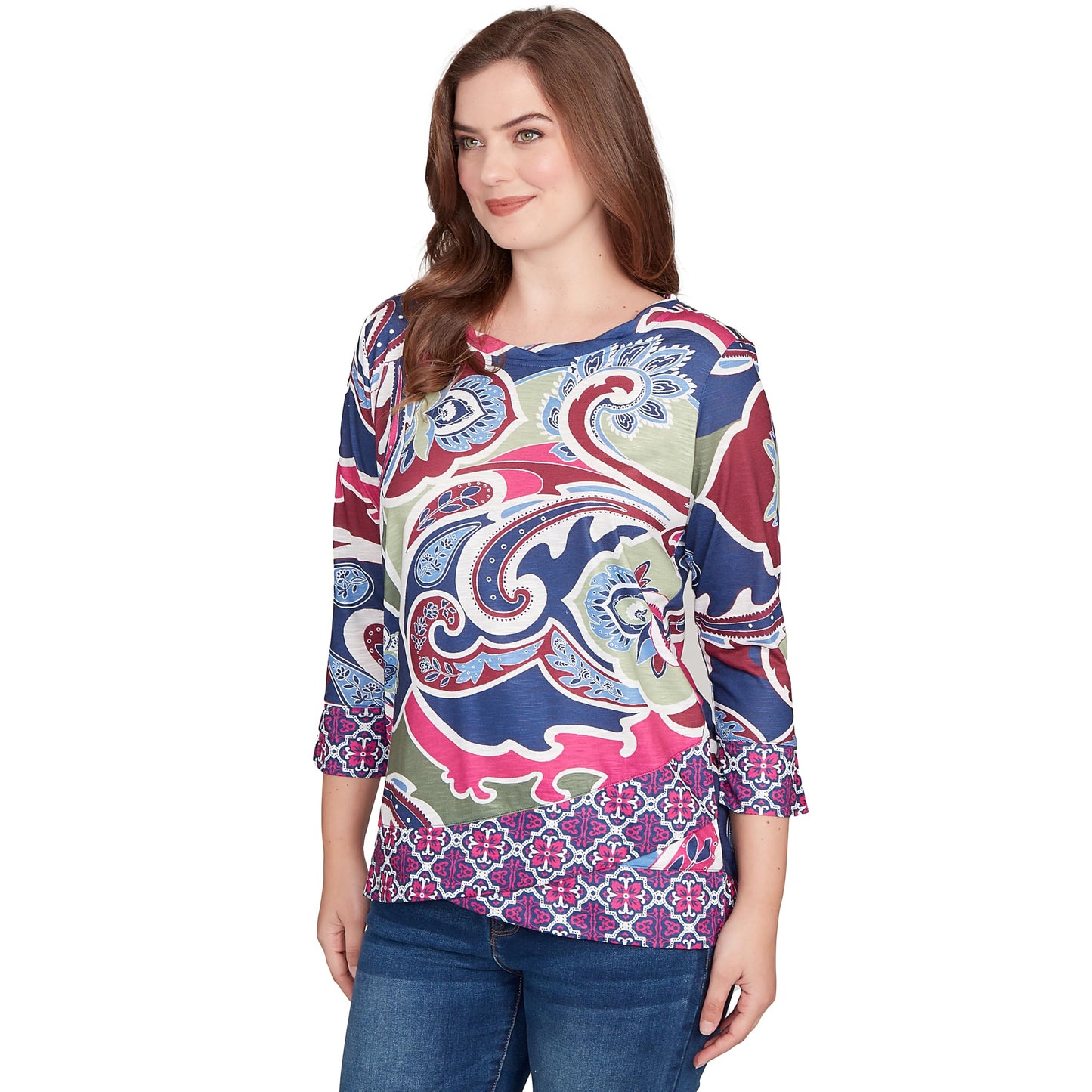 Ruby Rd. Geo Knit Top (US, Alpha, X-Large, Regular, Petite, Petite, Multi)