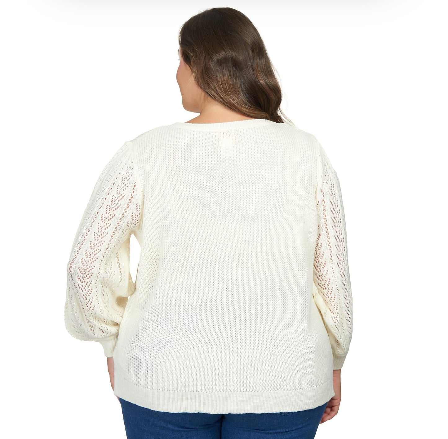 Ruby Rd. Pullover Sweater All Acrylic with Pointelle Puff Sleeve