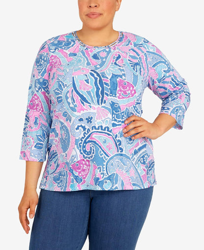 Alfred Dunner Women's Plus-Size Paisley Fish Top