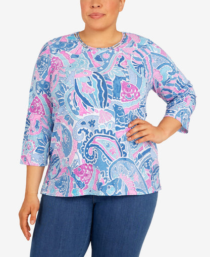 Alfred Dunner Women's Plus-Size Paisley Fish Top