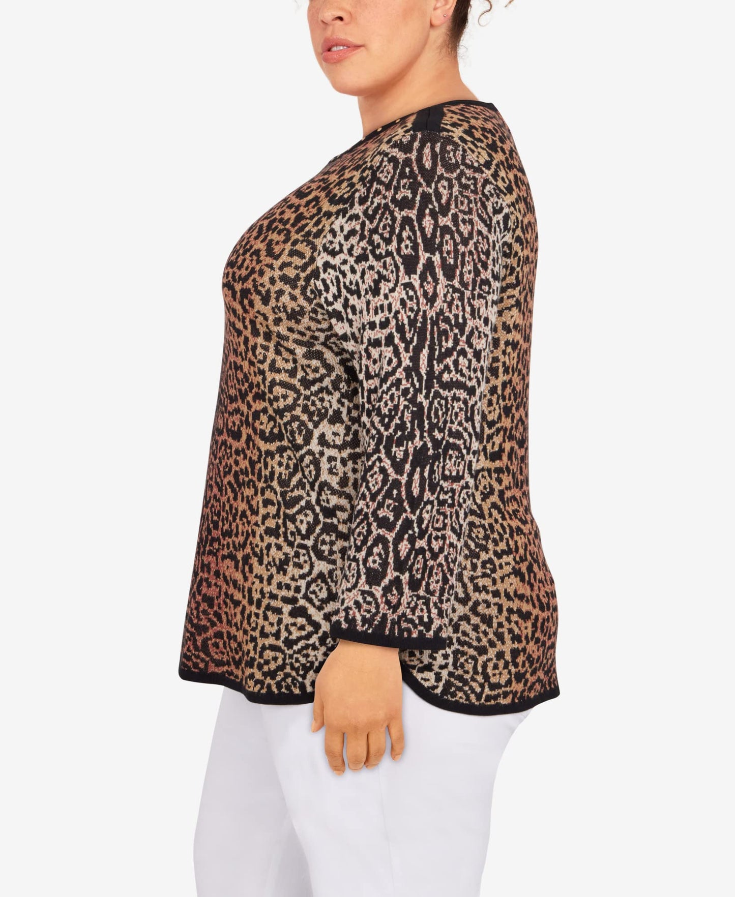 Alfred Dunner Women's Plus-Size Womens Animal Jacquard 3/4 Sleeve Sweater