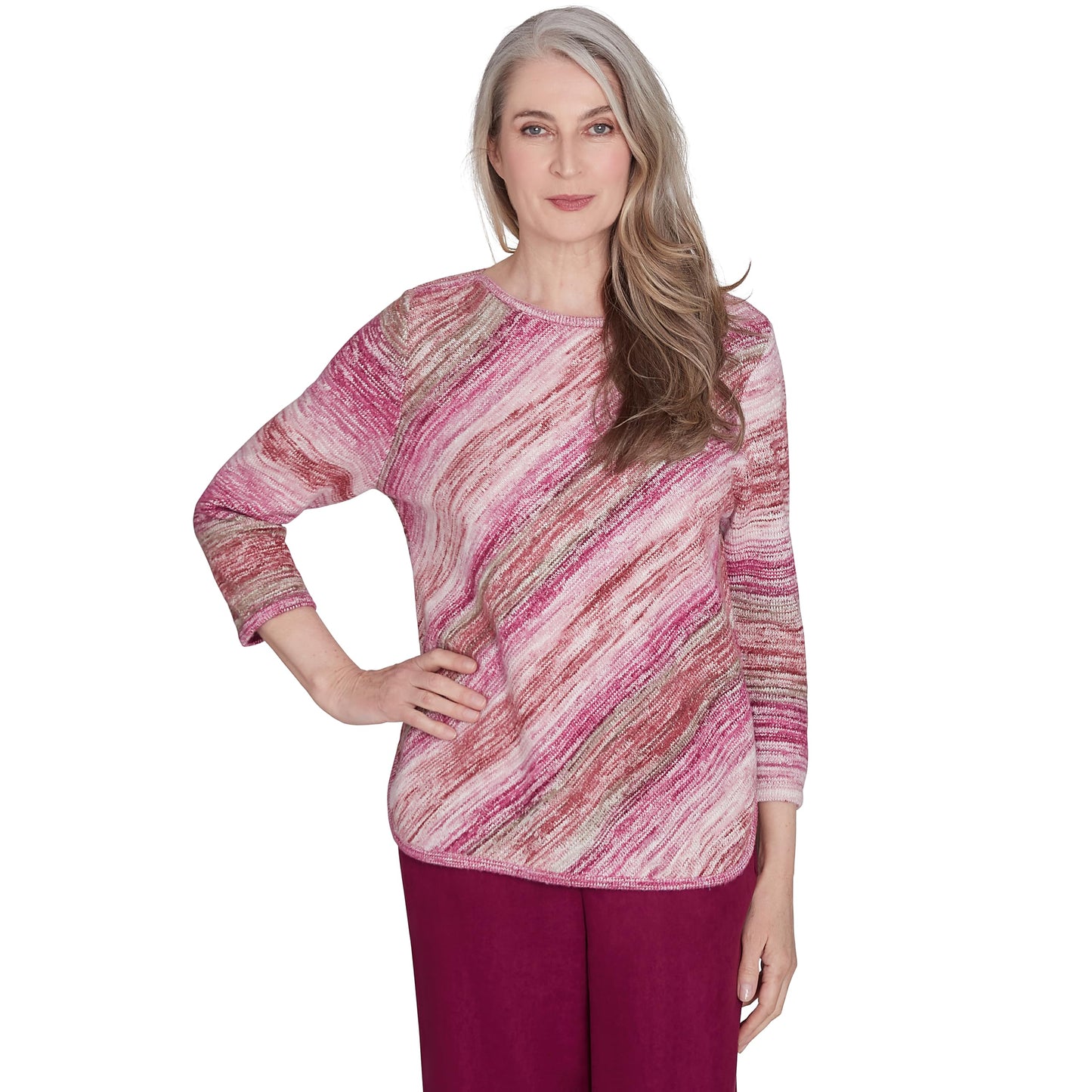 Alfred Dunner WineCountry Diagonal Space Dye Pullover Acrylic/Cotton Sweater (US, Alpha, X-Large, Regular, Petite, Petite, Wine)