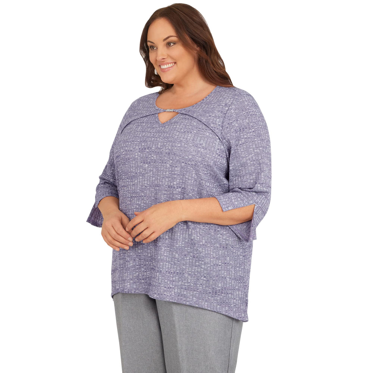 Alfred Dunner Women's Plus-Size Heather Knit Rib Keyhole Neck Top Size 3X Seagreen Plum
