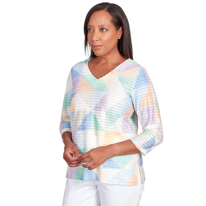 Alfred Dunner Classics Pastels Geometric Designs Polyester Tops 3/4 Sleeve