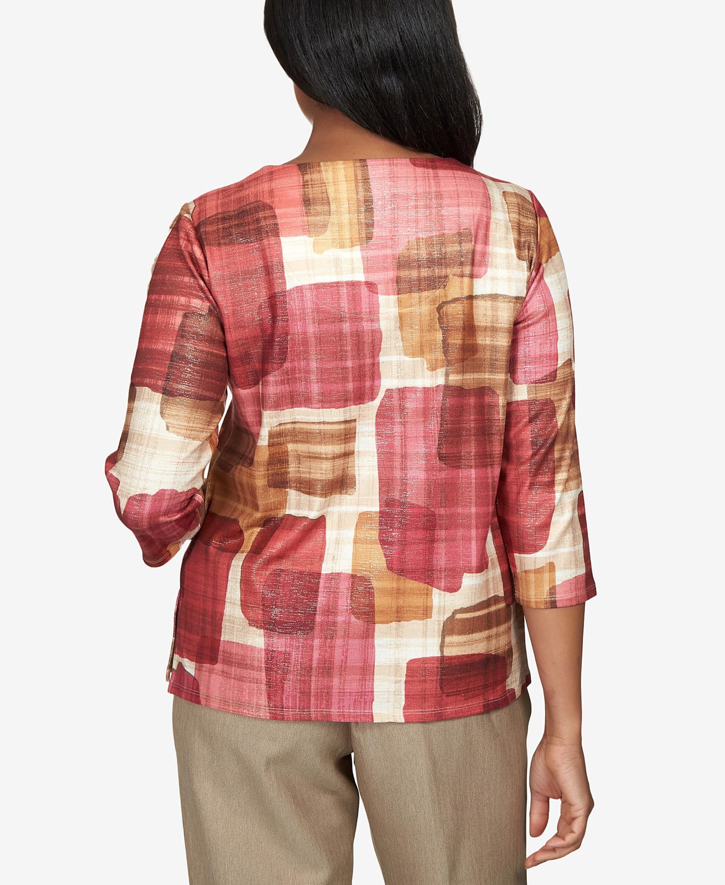 Alfred Dunner Women's Petite Texture Colorblock Split Neck Top Size PS Multi