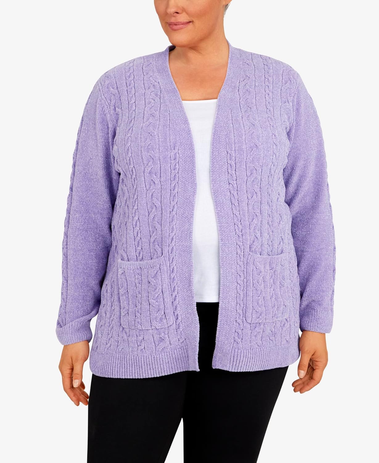 Alfred Dunner Women's Plus-Size Open Front Chenille Cardigan with Pockets