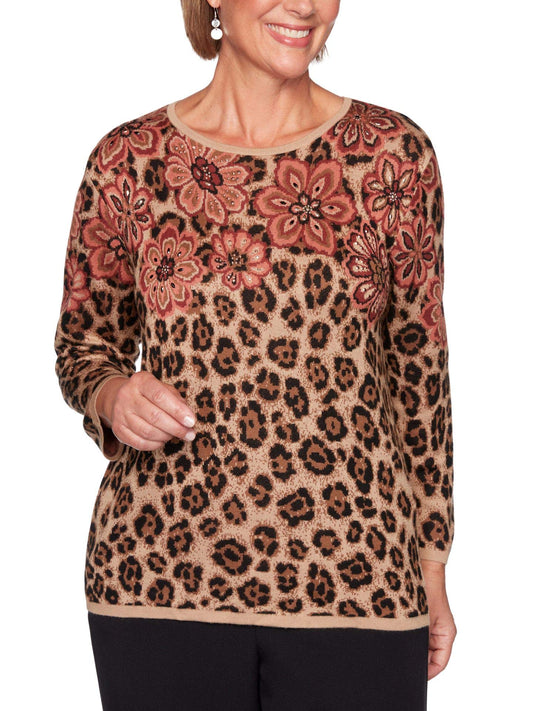 Alfred Dunner Women's Catwalk Floral Animal Print Jacquard Sweater - Plus Size, Multi, 1X